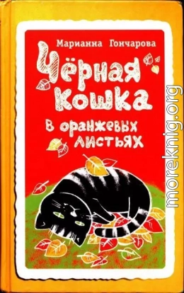 Чёрная кошка в оранжевых листьях